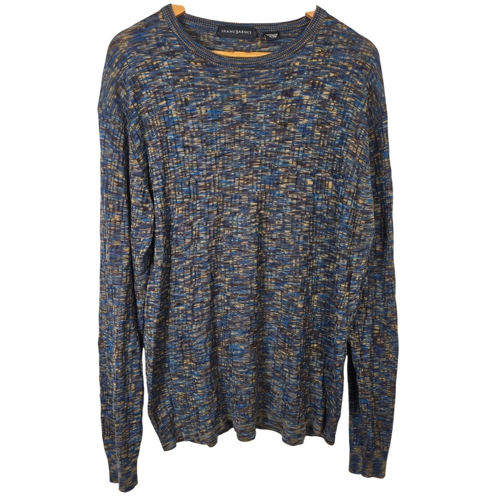 JHANE BARNES Mens 100% Silk Multi Color Textured Knit Long Sleeve Sweater L Flaw